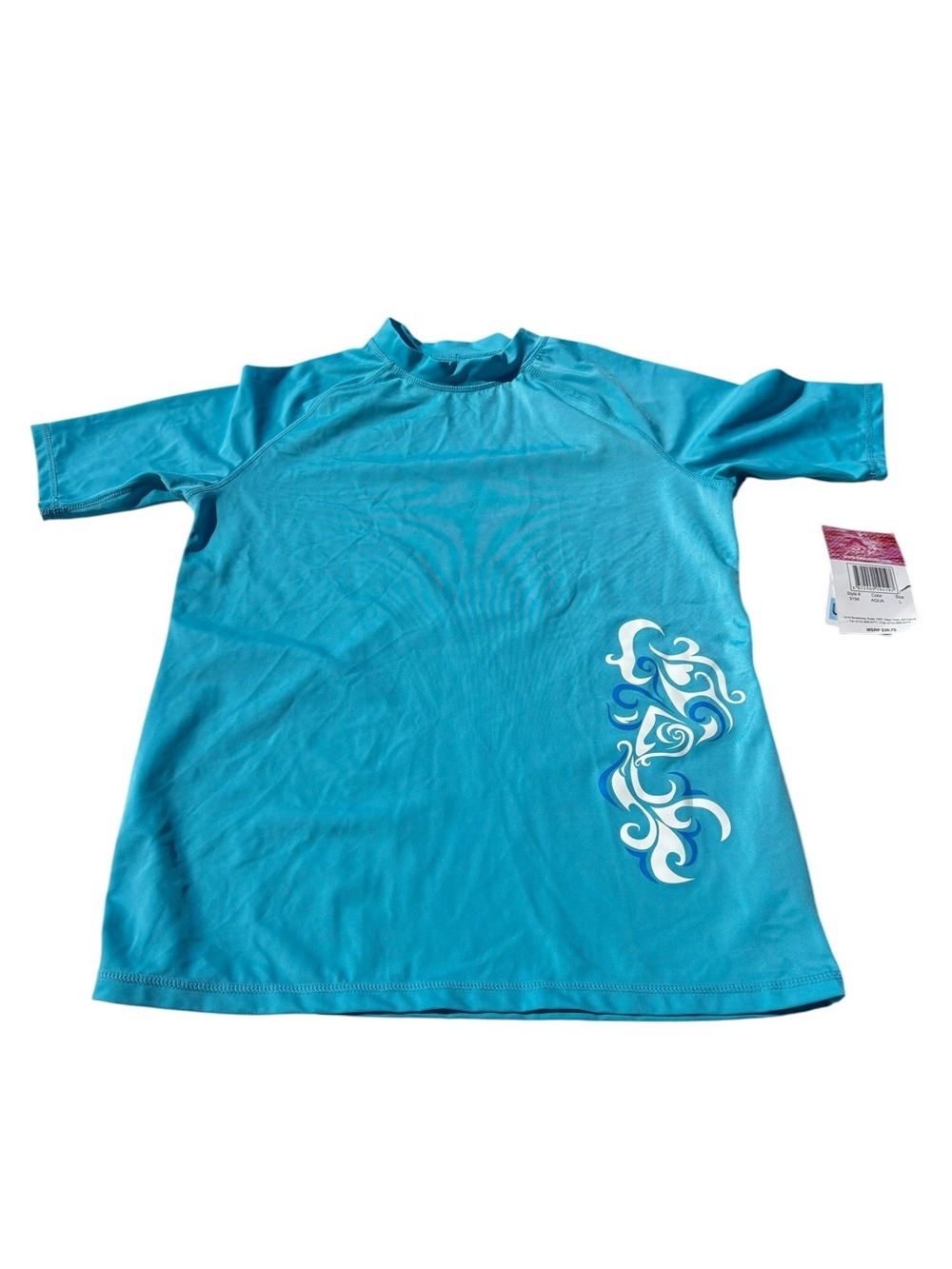 Kanu Surf Aqua Rash Guard Swim Shirt Womens Large UPF 50+ Short Sleeve